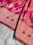 Banarasi Pure Katan Silk Saree with Minakari Cross Pattern in Goldish Pink Shades PKM12