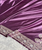 Banarasi Mashru Satin Silk Saree Floral Plain Body Mina Pattern In Royal Purple Shades MSC06