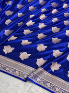 Banarasi Mashru Satin Silk Saree Boota Pattern Royal Blue Shades MSK15