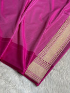 Banarasi Mashru Satin Silk Saree Tanchoi Pattern Contrast Lavendar with Rani Shades MSK34