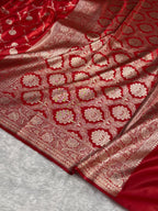 Banarasi Satin Silk Saree Jaal Pattern in Red Shades SS11
