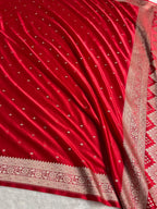 Banarasi Mashru Satin Silk Saree Floral Jaal Pattern In Red Shades MSC13