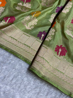 Banarasi Pure Katan Silk Saree with Minakari Boota Pattern in Pista Green Shades Shades PKM06