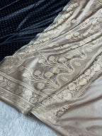 Banarasi Mashru Satin Silk Saree Floral Dot Pattern In Contrast Black with Cream Shades MSC10