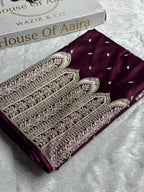 Banarasi Mashru Satin Silk Saree with Scallop Pattern In Deep Wine Shades MSC02