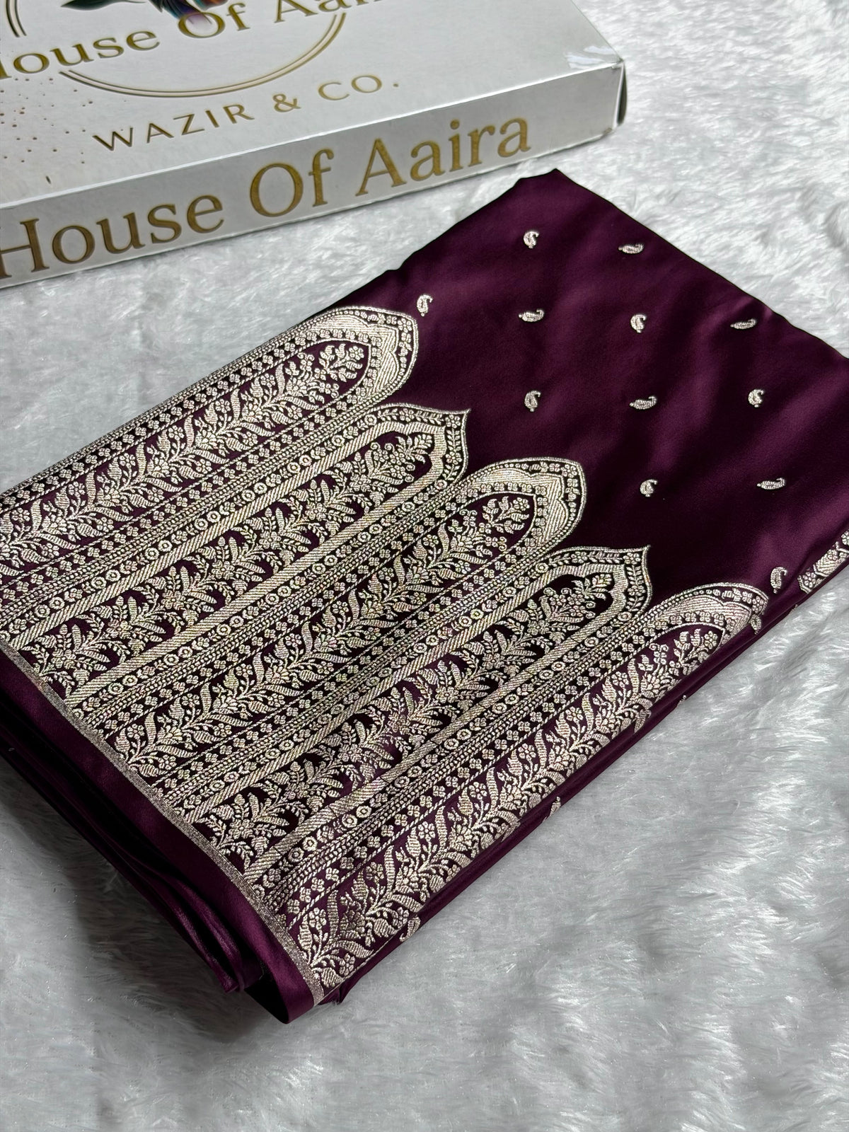 Banarasi Mashru Satin Silk Saree with Scallop Pattern In Deep Wine Shades MSC02