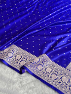 Banarasi Satin Katan Silk Saree Dot Booti Pattern in Royal Blue Shades SK11