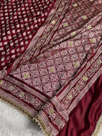 Bridal Banarasi Mashru Satin Silk Saree with Ari Pearl Work & Gotta Patti Work Booti Pattern in Chocolate Shades BMSKGP09