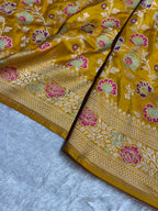 Banarasi Pure Katan Silk Saree with Minakari Jaal Pattern in Mustard Gold Shades Shades PKM04
