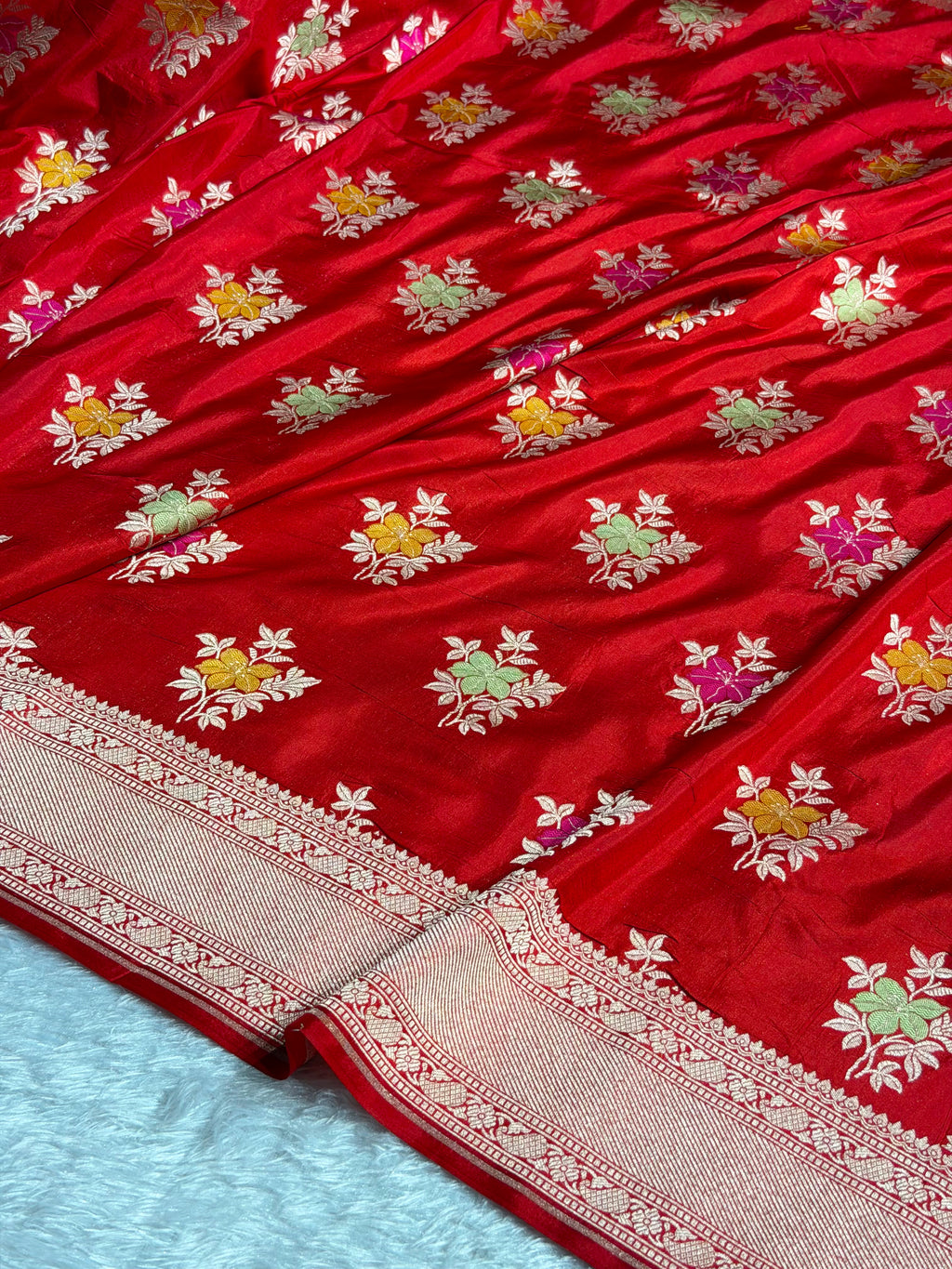 Banarasi Pure Katan Silk Saree with Minakari Boota Pattern in Red Shades PKM10