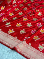 Banarasi Pure Katan Silk Saree with Minakari Boota Pattern in Red Shades PKM10