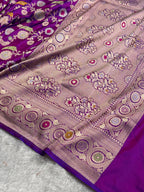 Banarasi Pure Katan Silk Saree with Minakari Jaal Pattern in Cross Purple Shades Shades PKM03