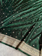 Banarasi Mashru Satin Silk Saree Tanchoi Pattern In Bottle Green Shades MSK36