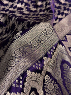 Banarasi Mashru Satin Silk Saree Floral Jaal Pattern In Purple Shades MSC12