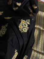Banarasi Pure Katan Silk Saree Handwoven Kaduwa Boota Pattern with Minakari work in Black Shades PKH01