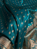 Banarasi Satin Silk Saree Booti Pattern in Deep Teal Shades SS03