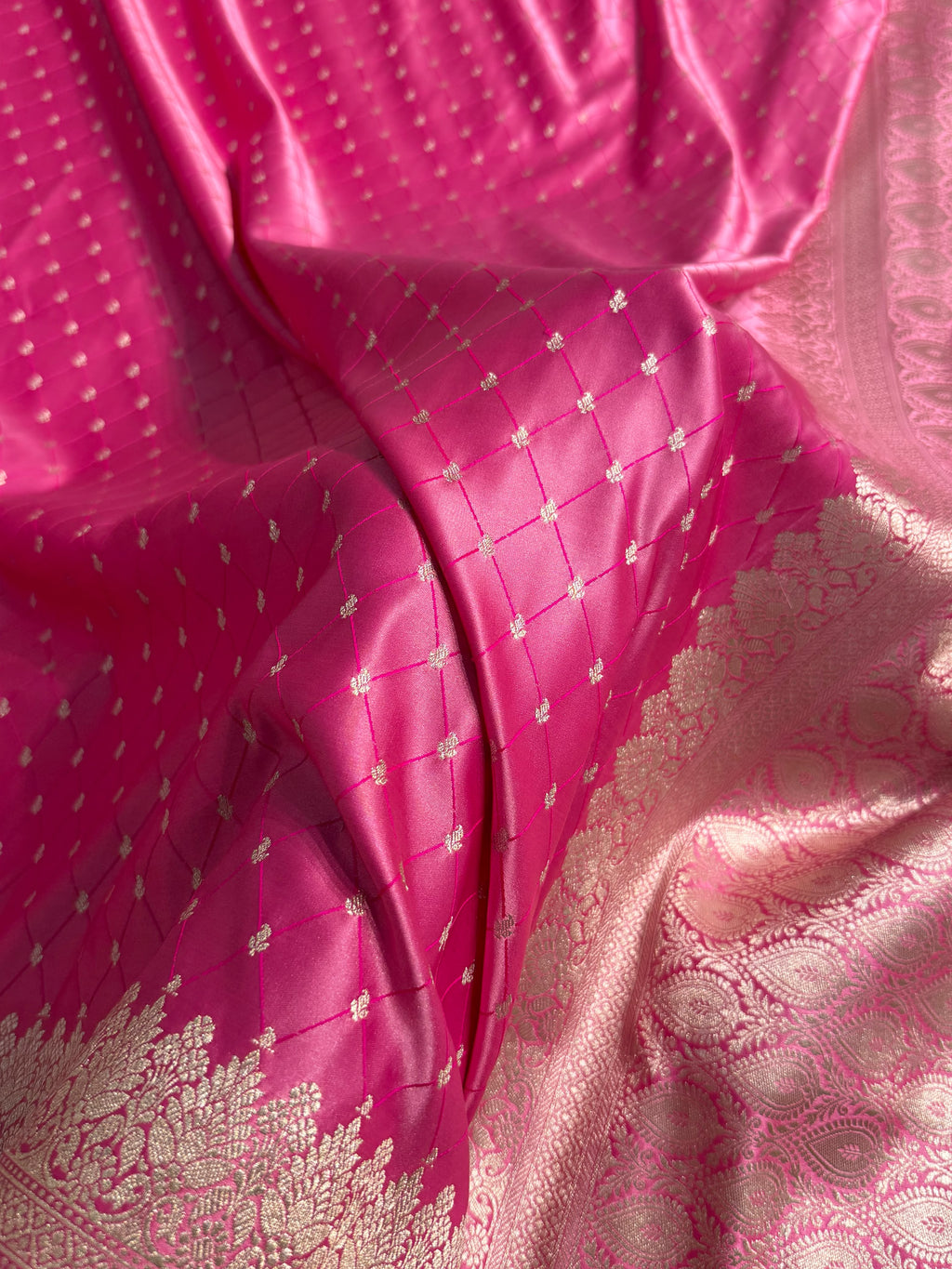 Banarasi Mashru Satin Silk Saree Tanchoi Pattern Baby Pink Shades MSK20