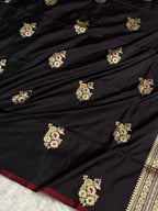 Banarasi Pure Katan Silk Saree Handwoven Kaduwa Boota Pattern with Minakari work in Black Shades PKH01