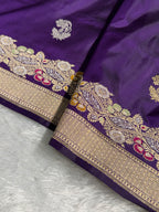 Banarasi Pure Katan Silk Saree Handwoven Kaduwa Boota Pattern with Minakari work in Purple Shades PKH09