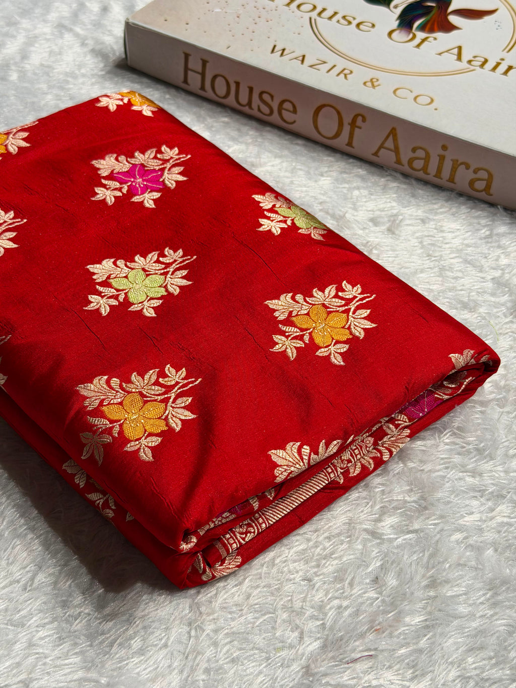 Banarasi Pure Katan Silk Saree with Minakari Boota Pattern in Red Shades PKM10