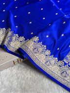 Banarasi Mashru Satin Silk Saree Booti Pattern Royal Blue Shades MSK32
