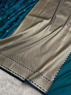 Banarasi Mashru Satin Silk Saree Tanchoi Pattern Peacock Shades MSK35