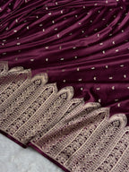 Banarasi Mashru Satin Silk Saree with Scallop Pattern In Deep Wine Shades MSC02