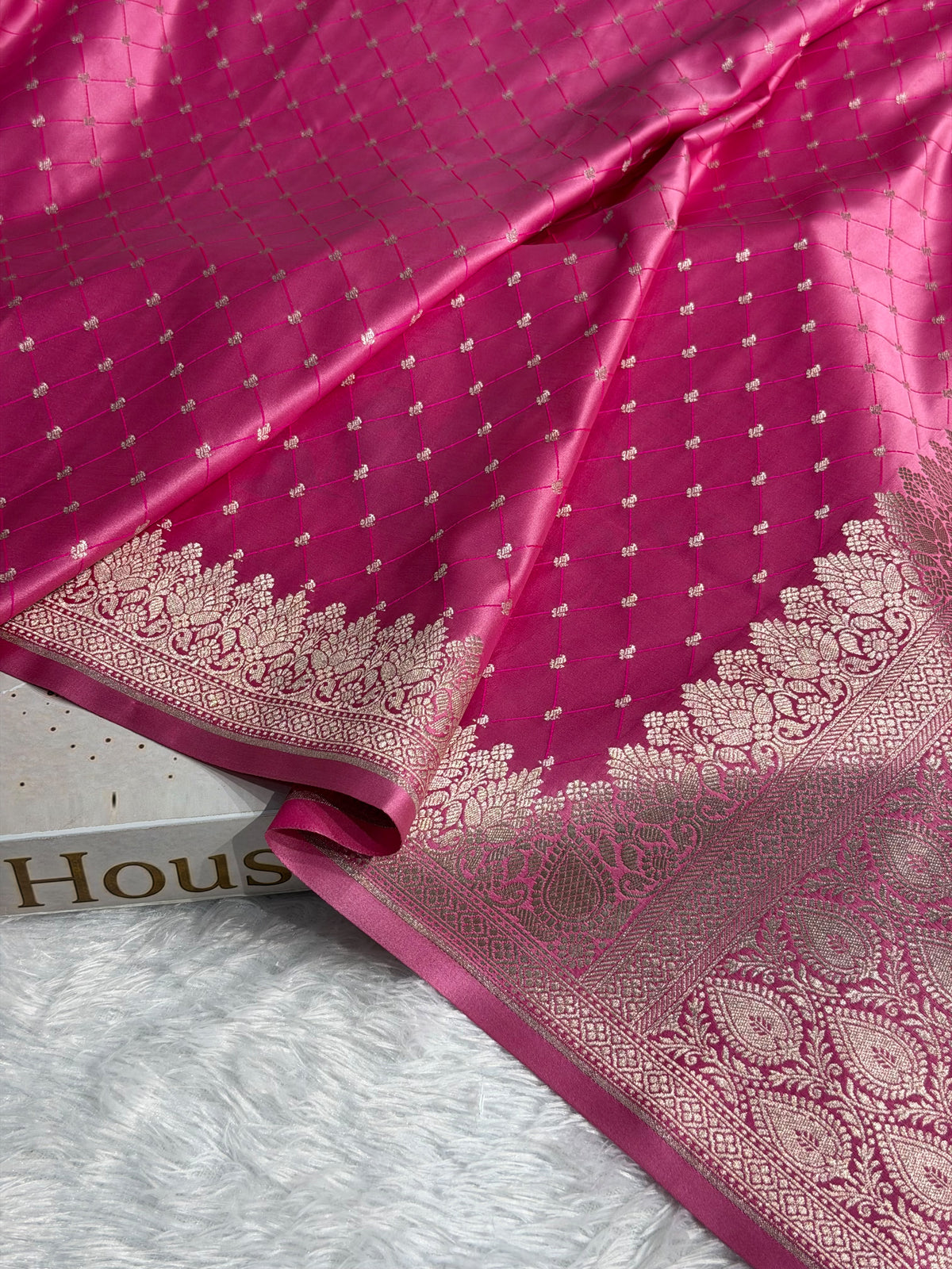 Banarasi Mashru Satin Silk Saree Tanchoi Pattern Baby Pink Shades MSK20