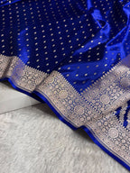 Banarasi Mashru Satin Silk Saree Booti Pattern Royal Blue Shades MSK18