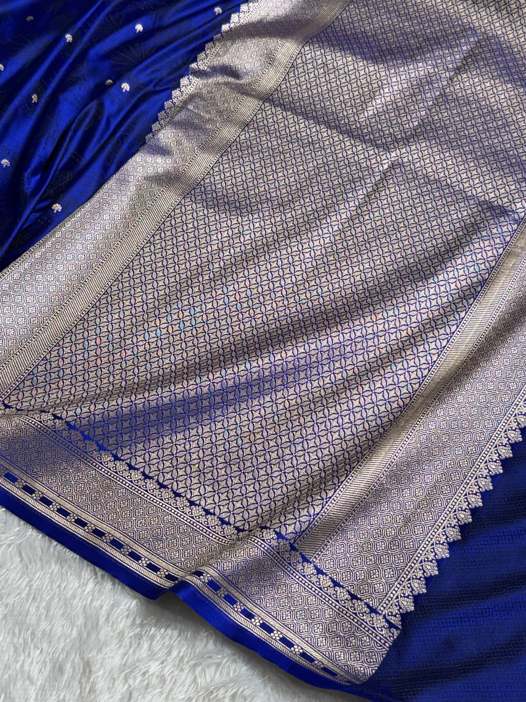 Banarasi Mashru Satin Silk Saree Tanchoi Pattern Royal Blue Shades MSK35