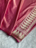 Banarasi Mashru Satin Silk Saree Minakari Booti Pattern Blush Peach Shades MSK29