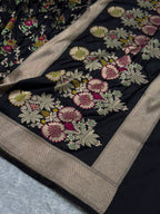 Banarasi Pure Katan Silk Saree with Minakari Jaal Pattern in Black Shades Shades PKM01