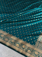 Banarasi Satin Silk Saree Booti Pattern in Deep Teal Shades SS03