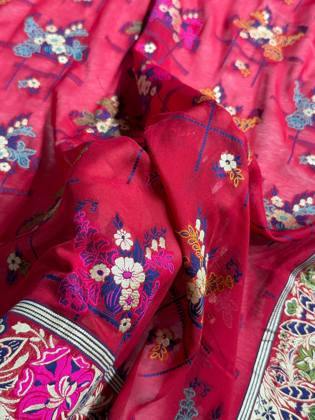 Banarasi Pure Chiffon Georgette Silk Saree with Minakari Work Pattern in Maroon Shades PCG01