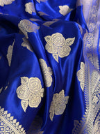 Banarasi Mashru Satin Silk Saree Boota Pattern Royal Blue Shades MSK15