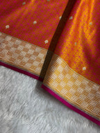 Banarasi Mashru Satin Silk Saree Tanchoi Pattern Pinkish Orange Shades MSK33