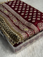 Bridal Banarasi Mashru Satin Silk Saree with Ari Pearl Work & Gotta Patti Work Booti Pattern in Chocolate Shades BMSKGP09