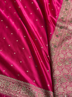 Banarasi Mashru Satin Silk Saree Tanchoi Pattern in Swarovski Work in Rani Shades BMSC09