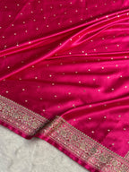 Banarasi Mashru Satin Silk Saree Tanchoi Pattern in Swarovski Work in Rani Shades BMSC09