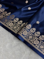Banarasi Mashru Satin Silk Saree Booti Pattern Navy Blue Shades MSK14