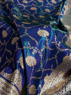 Banarasi Satin Silk Saree Jaal Pattern in Peacock Shades SS12