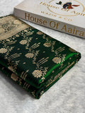 Banarasi Satin Silk Saree Cross Pattern in Bottle Green Shades SS08