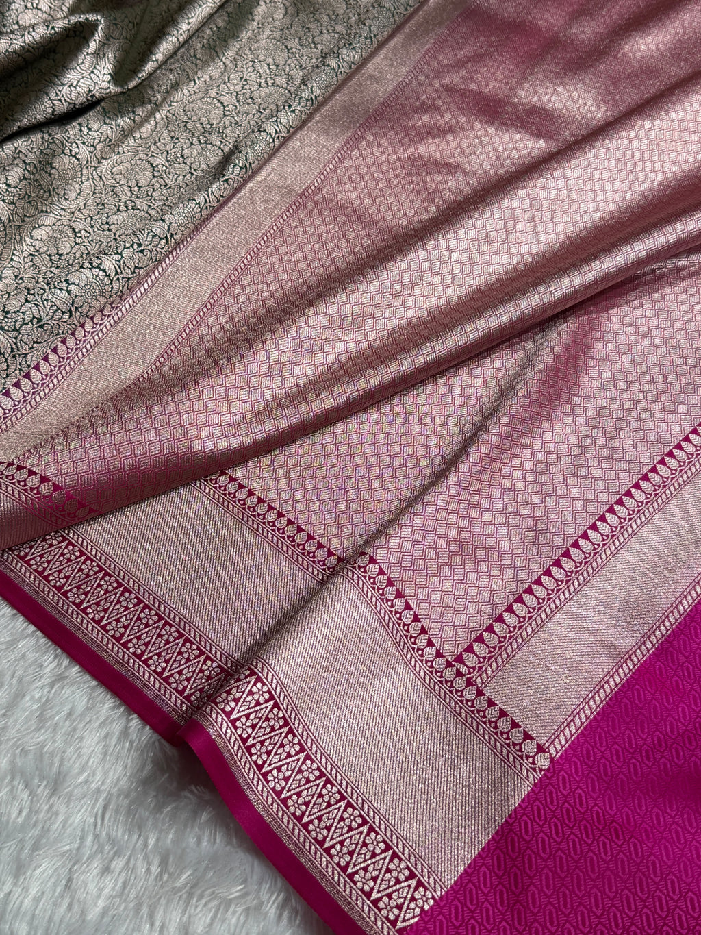 Banarasi Satin Katan Silk Saree Brocade Pattern in Rani Shades SK10