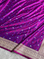 Banarasi Mashru Satin Silk Saree Tanchoi Pattern Cross Magenta Shades MSK36