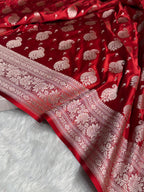 Banarasi Satin Katan Silk Saree Jaal Pattern in Maroon Shades SK16