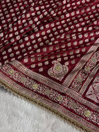 Bridal Banarasi Mashru Satin Silk Saree with Ari Pearl Work & Gotta Patti Work Booti Pattern in Chocolate Shades BMSKGP09