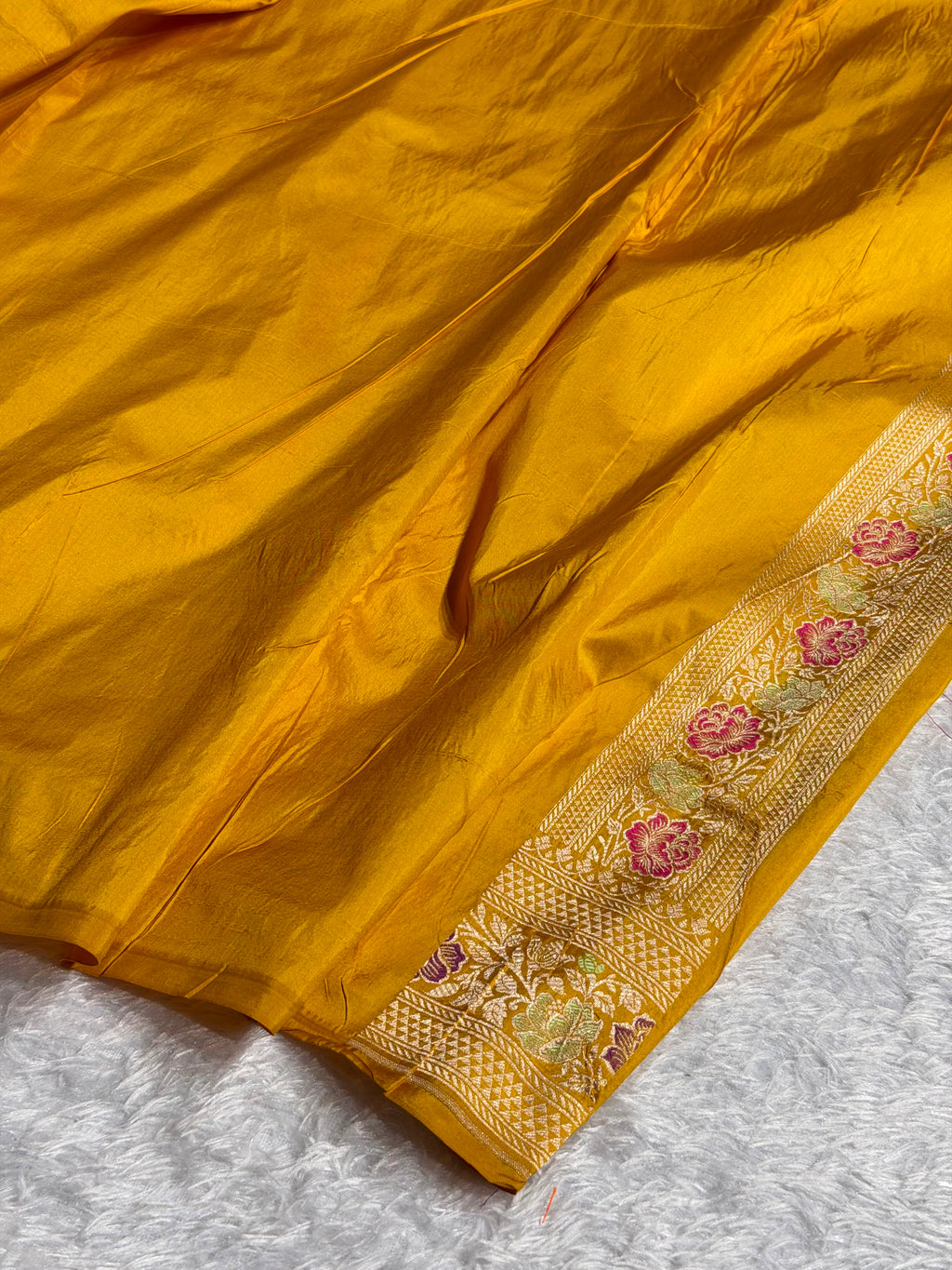 Banarasi Pure Katan Silk Saree with Minakari Jaal Pattern in Mustard Gold Shades Shades PKM04
