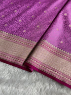 Banarasi Mashru Satin Silk Saree Tanchoi Pattern Contrast Lavendar with Rani Shades MSK34