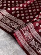 Banarasi Mashru Satin Silk Saree Booti Pattern Garnet Shades MSK16