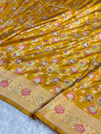 Banarasi Pure Katan Silk Saree with Minakari Jaal Pattern in Mustard Gold Shades Shades PKM04